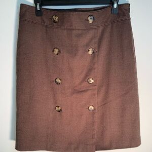 Professional earth-toned Ann Taylor Brown Double-Breasted Pencil Skirt size 8